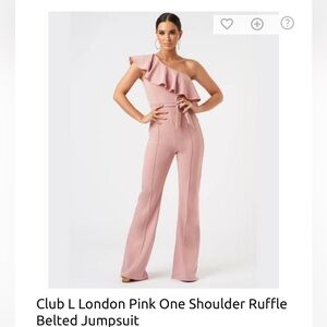 Club L London Blush One-Shoulder Ruffle Jumpsuit